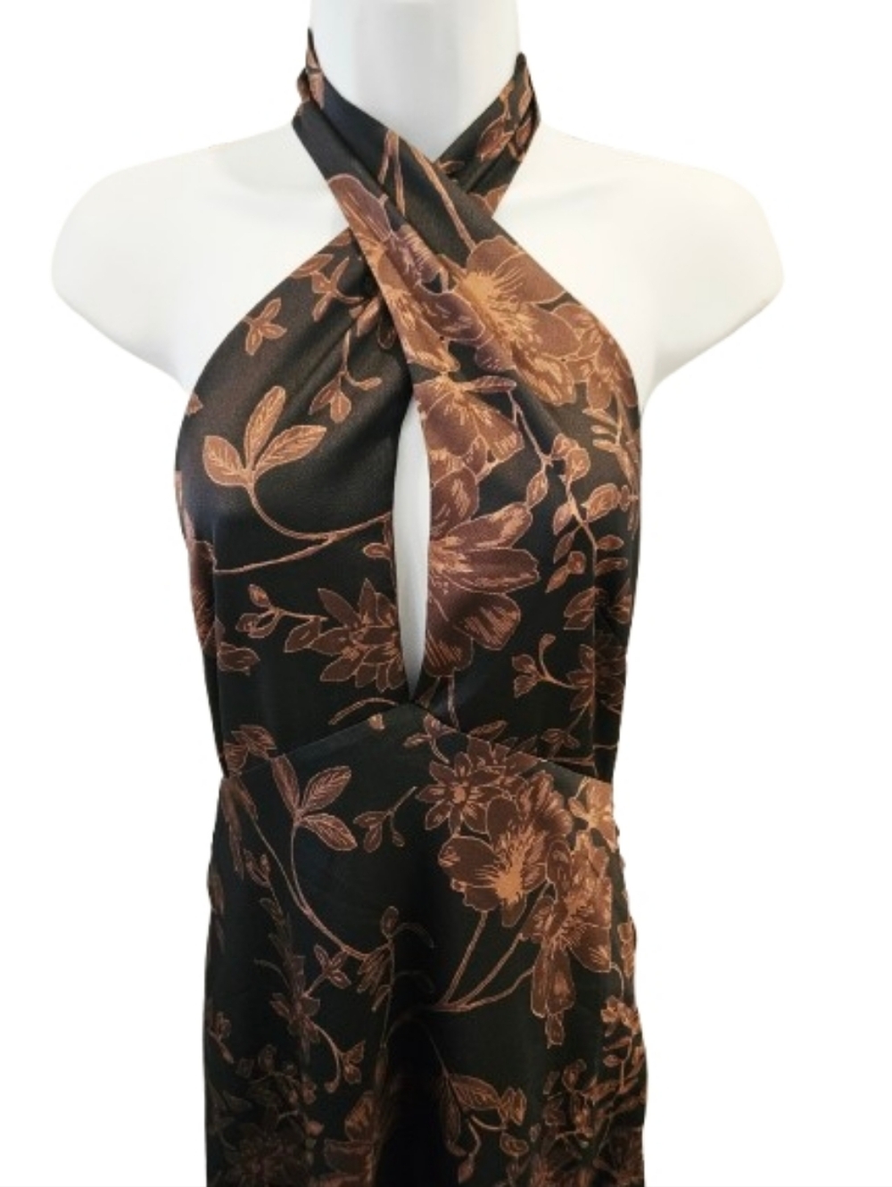 Park & Fifth NWT Cooper Floral Halter Midi Dress Open Back Satin Wedding Guest M - Picture 4 of 12